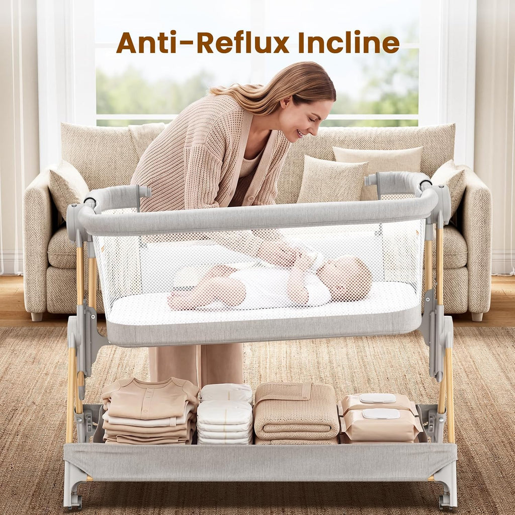 ANGELBLISS Baby Bassinet, 3-in-1 Bedside Sleeper, One-Click Foldable Crib