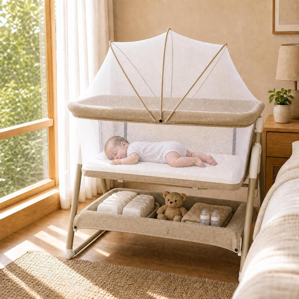 Baby Bassinet Bedside Sleeper, 3-in-1 Rocking & Rolling Crib