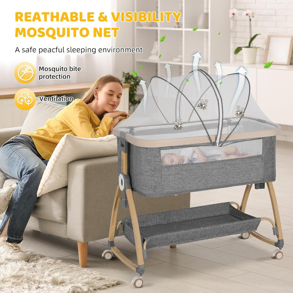 Bedside Bassinet for Baby,Bassinet Bedside Sleeper,Rocking Bassinet,Grey
