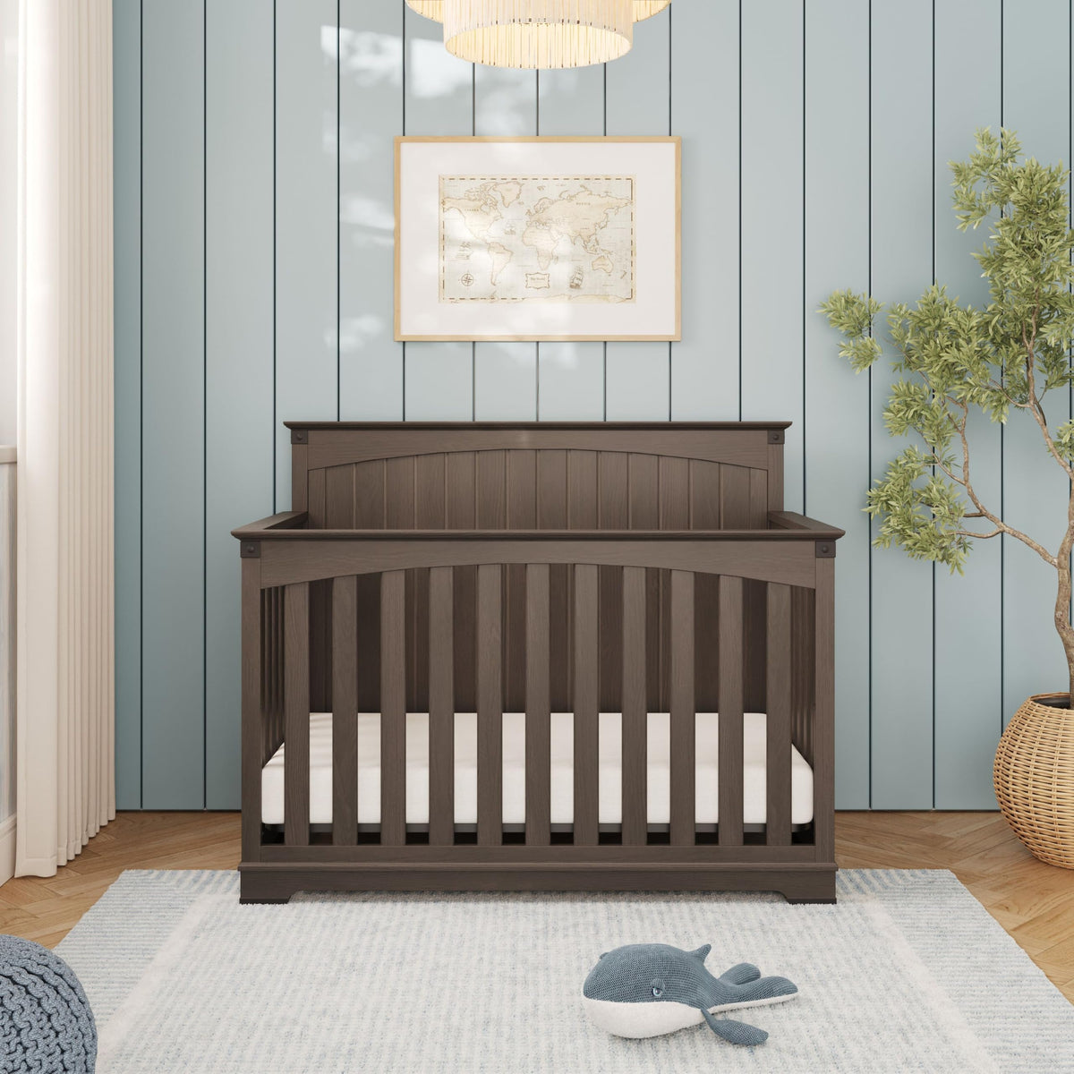 Child Craft Redmond 4-in-1 Convertible Baby Crib, Wood Nursery Furniture Converts to Toddler Bed, Daybed & Full Bed, Adjustable Mattress Heights, Rustic Style, Non-Toxic Baby Safe Finish, Coach Cherry