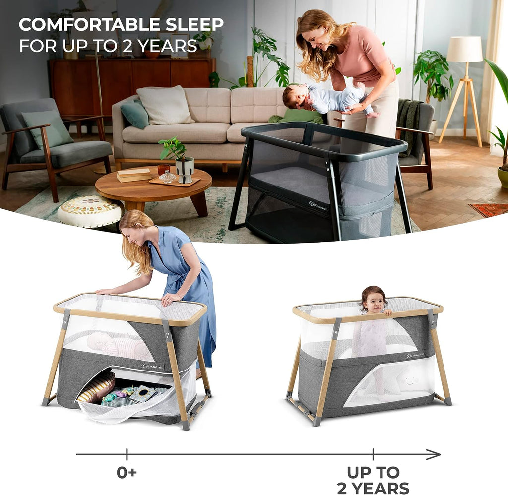 Kinderkraft SOFI Portable Travel Crib for Baby, Gray