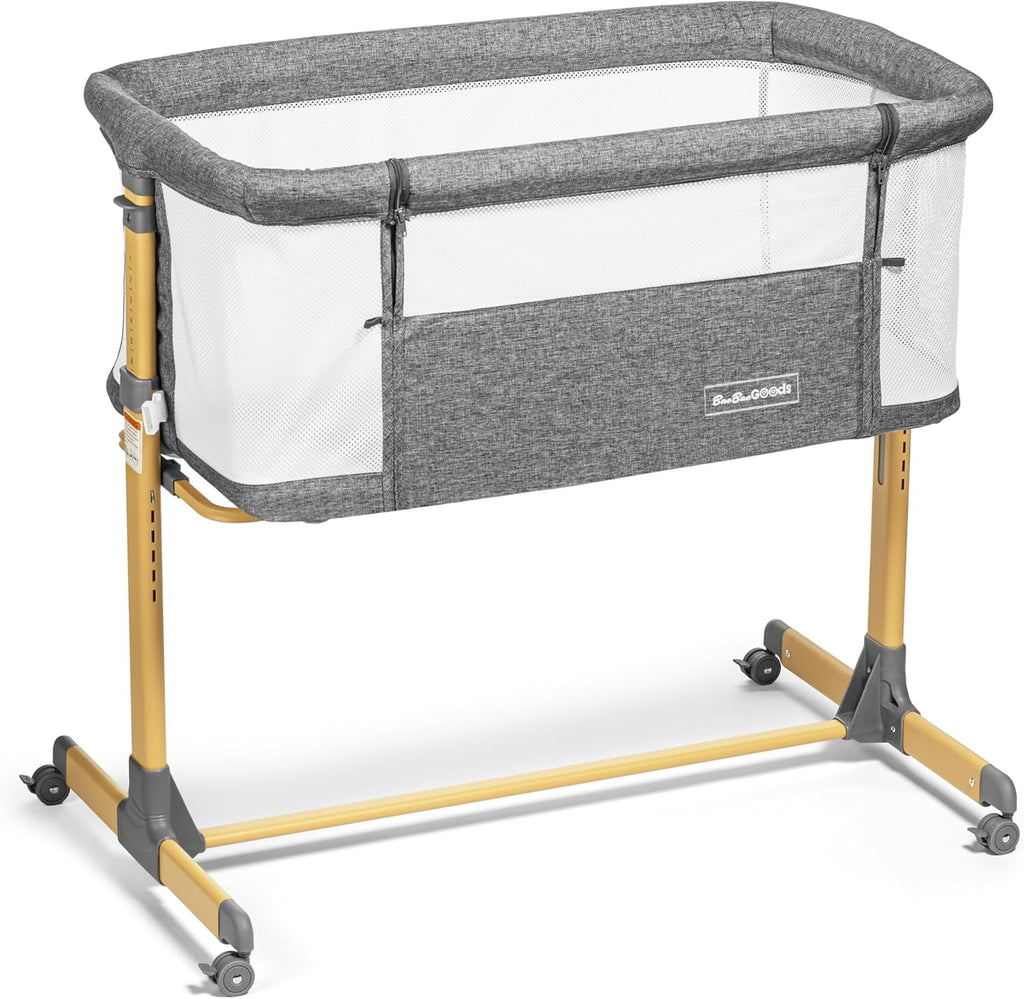 BaeBae Goods 3 in 1 Baby Bassinet with Wheels, Portable Bedside Sleeper for Baby with 6 Adjustable Heights and Foam Mattress, Baby Bedside Crib for Newborns and Infants