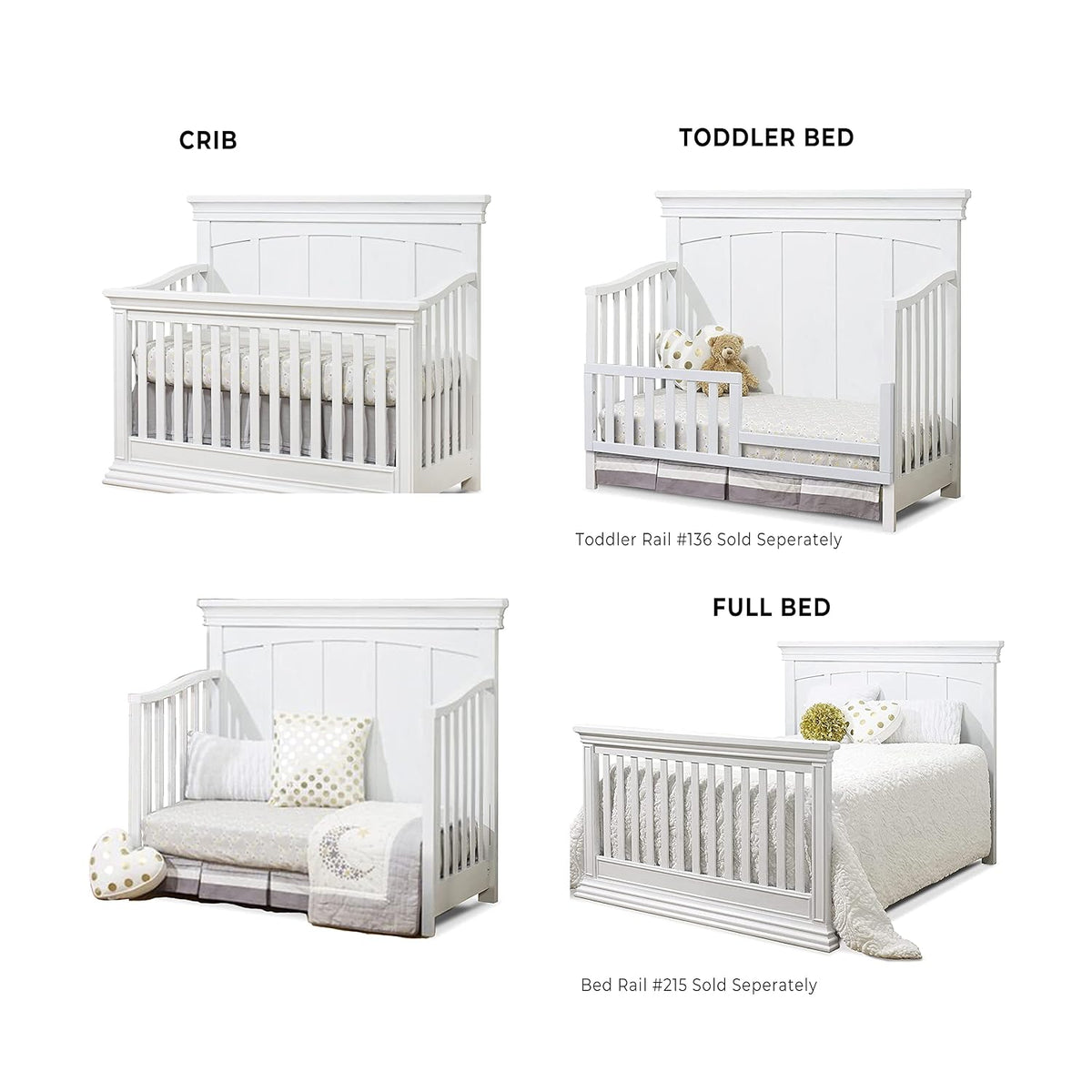 Sorelle Furniture Modesto Classic 4-in-1 Convertible Crib, Wooden Baby Bed, Non-Toxic Finish, Toddler Bed, Daybed & Full-Size Bed, Nursery Furniture-White