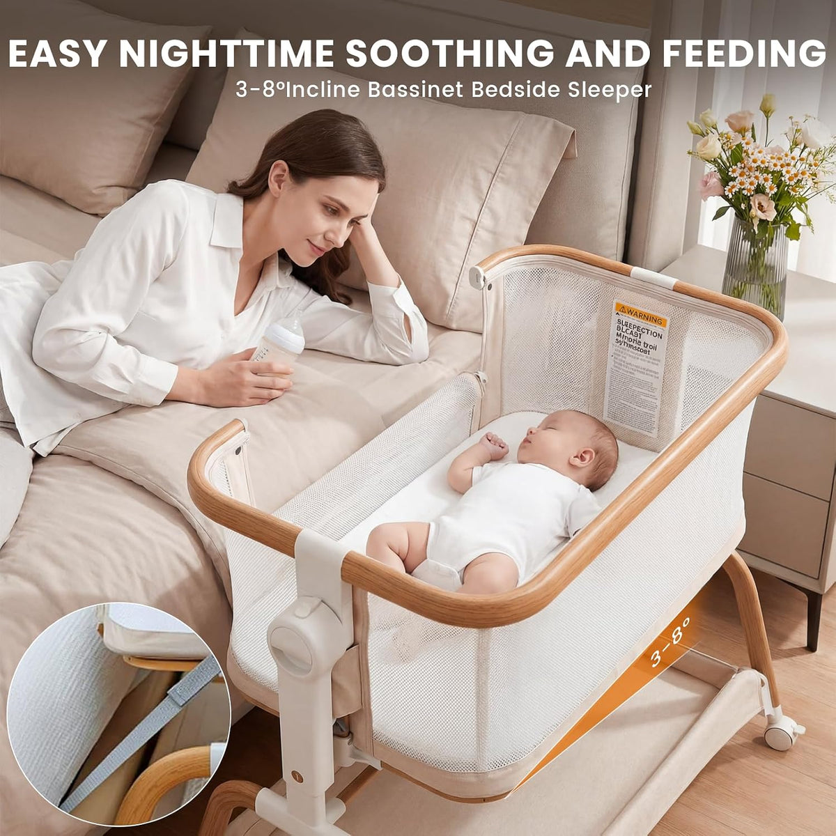 3 in 1 Rocking Bassinet,Full Mesh Baby Bassinet Bedside Sleeper