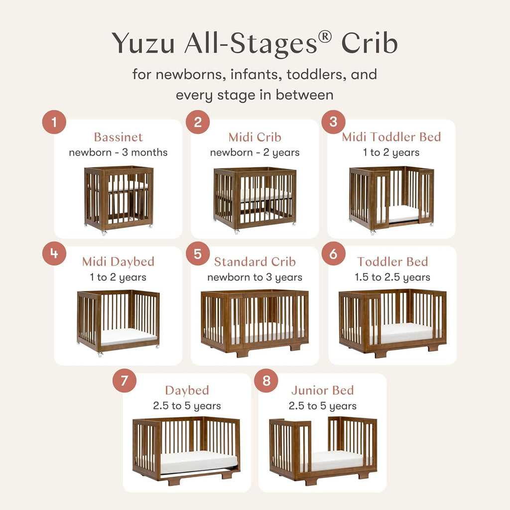 babyletto Yuzu All-Stages Convertible Baby Crib, Natural Walnut