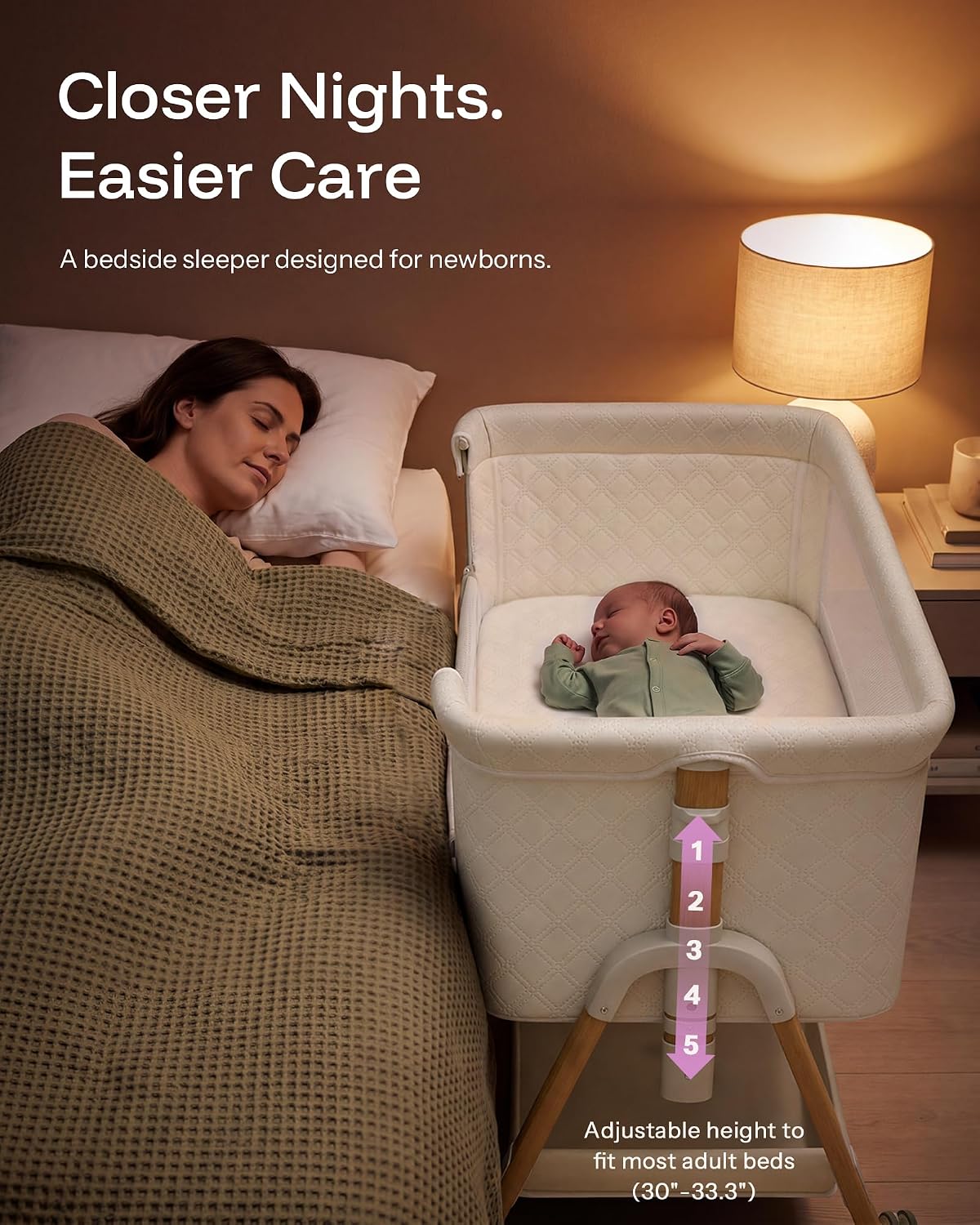 HARPPA Cuddly Bassinet Bedside Sleeper, 3 in 1 Baby Bassinet with Mattress
