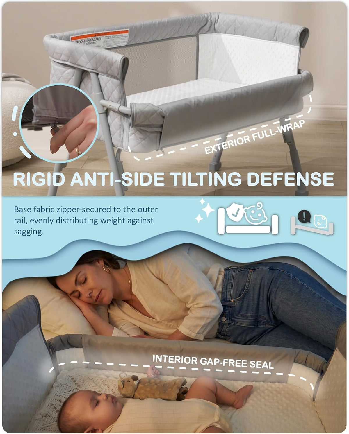 Bassinet Bedside Sleeper, Baby Crib for Newborn, Baby Bassinets Bedside Sleeper with 4 Auto-Lock & Adjustable Height, Breathable Mesh & Mattress, Bedside Bassinet