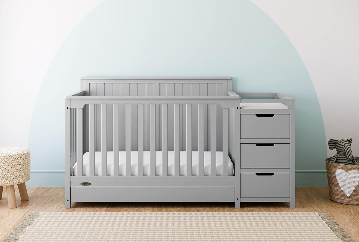 Graco Hadley 5-in-1 Convertible Crib & Changer, Pebble Gray
