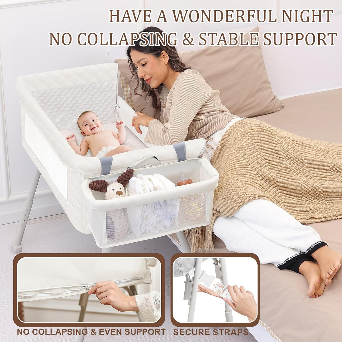 Baby Bassinet Bedside Crib for Newborn 4-in-1 Baby Bassinet Bedside Sleeper