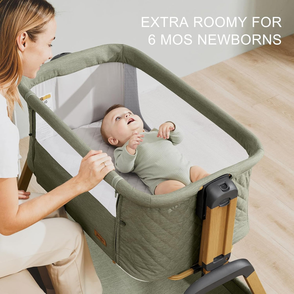 Jimglo 3-in-1 Baby Bassinet, Bedside Sleeper, Rocking Mode, Wheels, Green