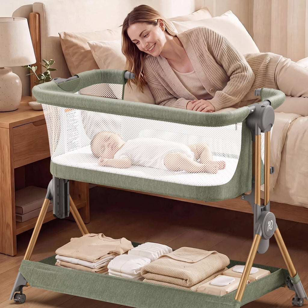 ANGELBLISS Baby Bassinet, 3-in-1 Bedside Sleeper, One-Click Foldable Crib