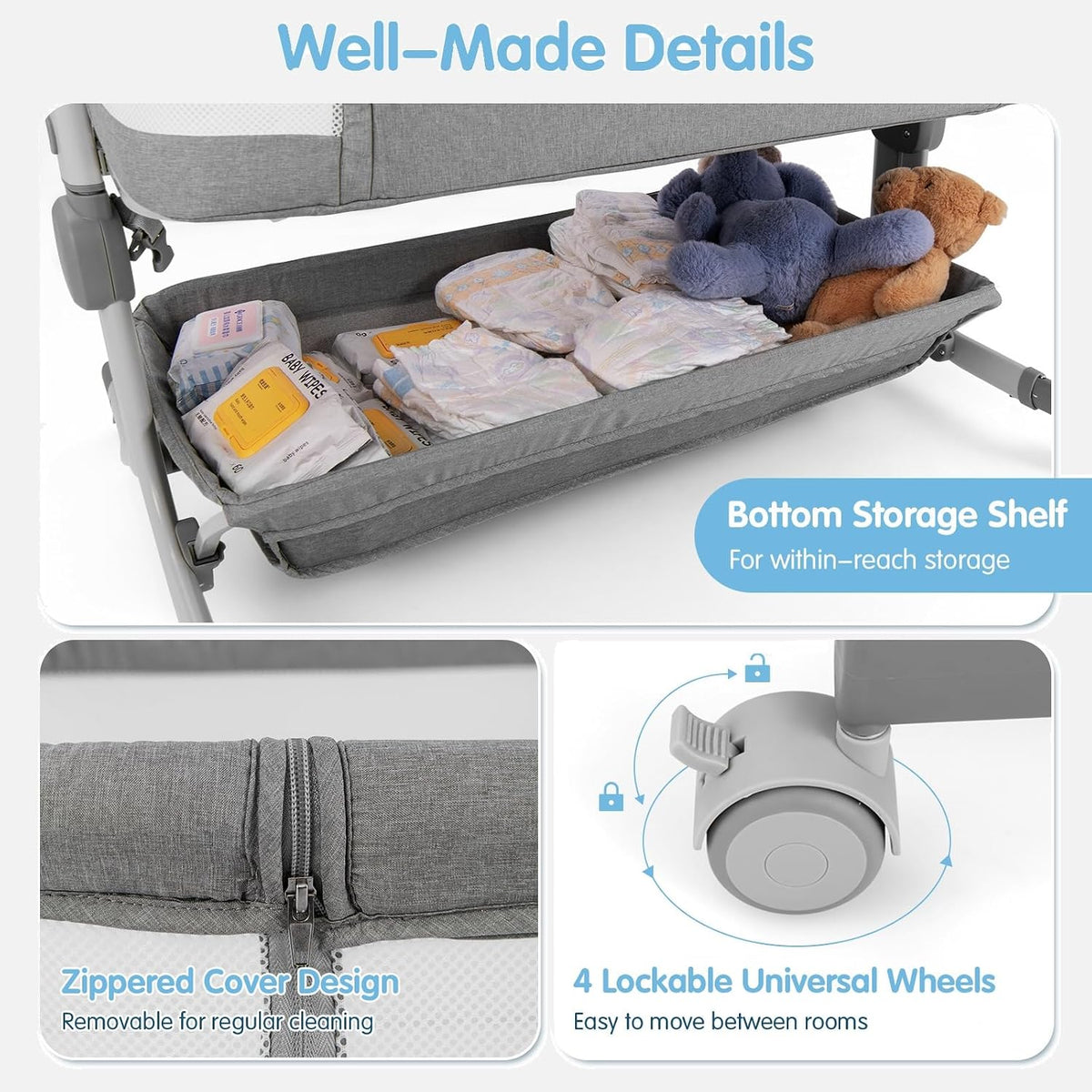 INFANS 3 in 1 Baby Bassinet Bedside Sleeper, Breathable & Easy Assemble