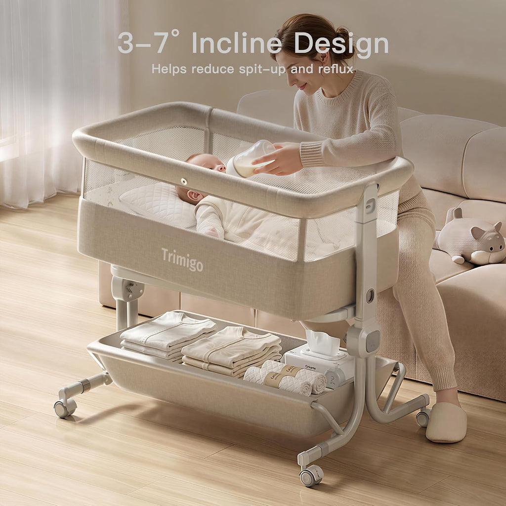 3 in 1 Baby Bassinet Bedside Sleeper with Washable Mattress