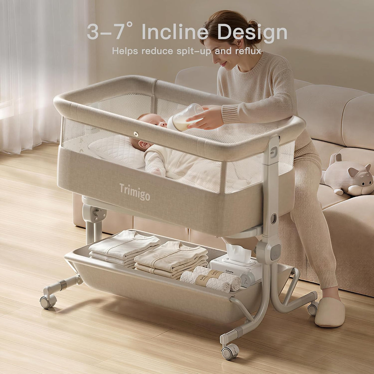 3 in 1 Baby Bassinet Bedside Sleeper with Washable Mattress
