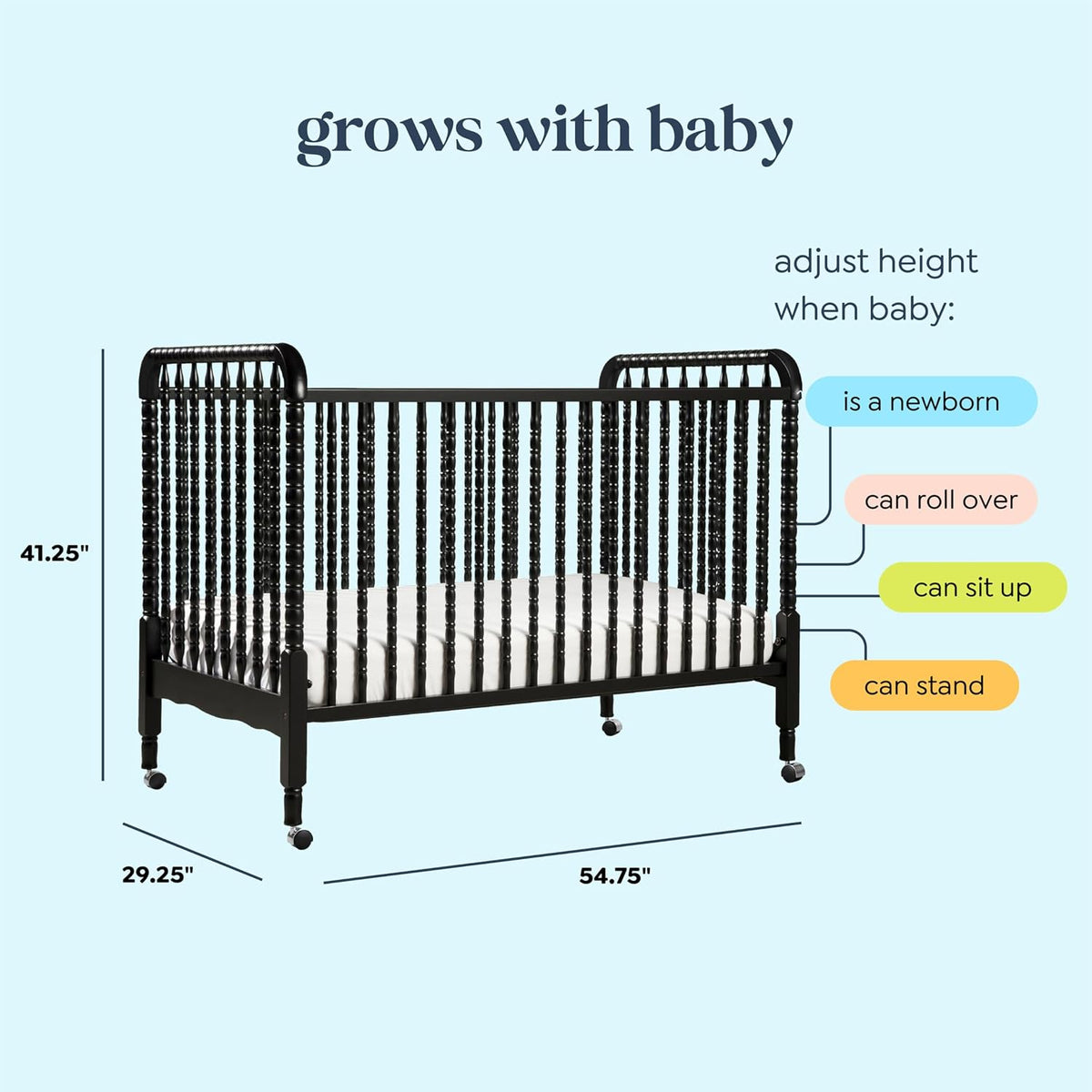 DaVinci Jenny Lind 3-in-1 Convertible Baby Crib, Ebony
