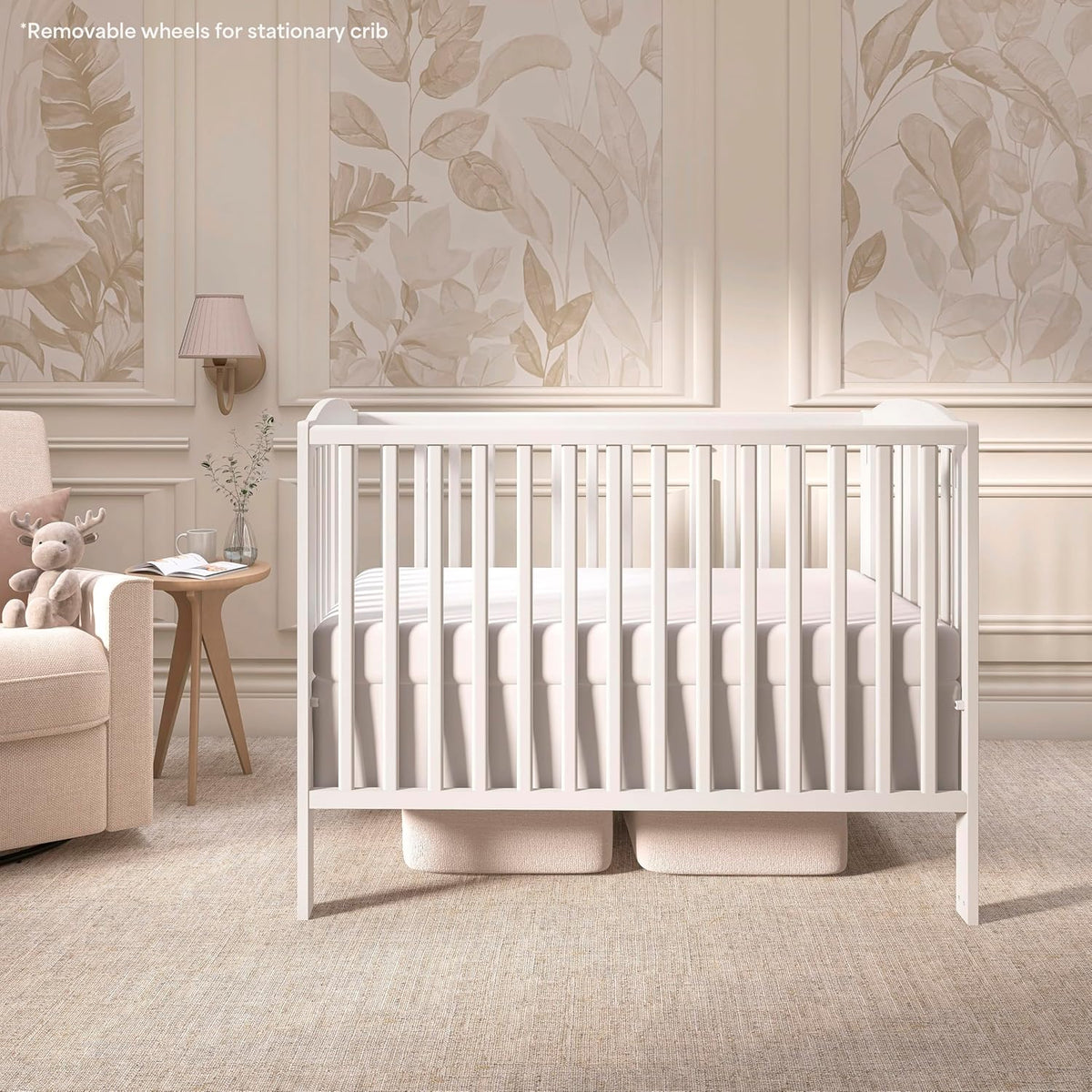 Dream On Me Folding Full Size Convenience Baby Crib with Durable Metal Wheels, Portable Space-Saving Design, 2 Adjustable Heights, Easy Fold Flat Storage, GREENGUARD Gold & BSA Certified, White