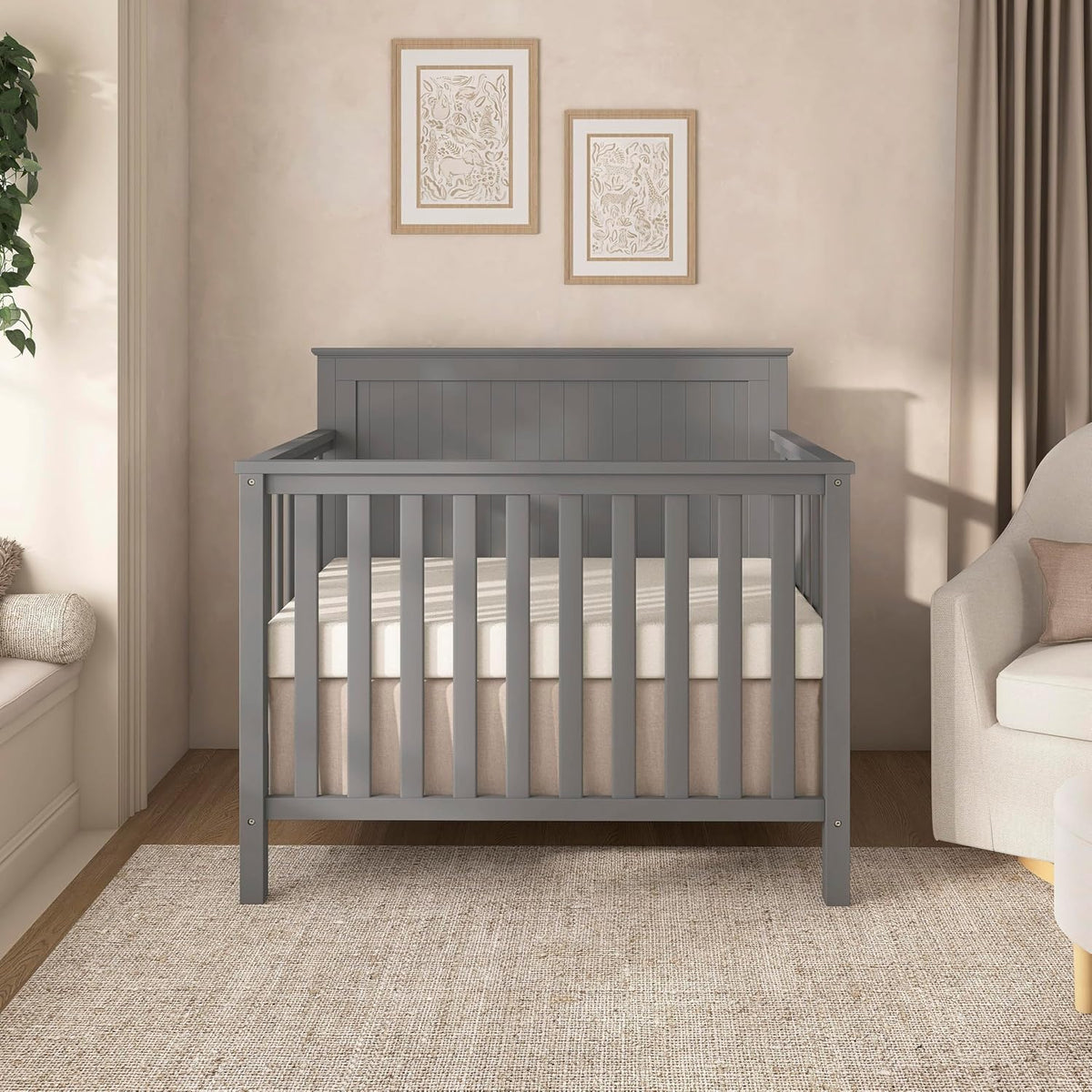 Dream On Me Ava 4-in-1 Mini Baby Crib with Daybed & Twin Bed Conversion in Steel Grey, GreenGuard Gold & BSA, Non-Toxic Finish, 3-Position Adjustable Height, Includes 1″ Mattress Pad