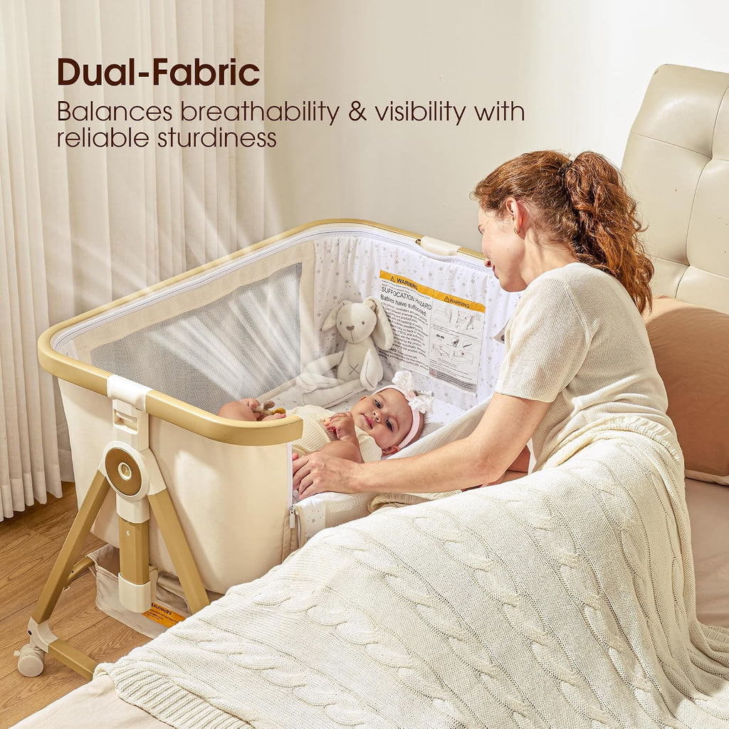 Maydolly Baby Bassinet Bedside Sleeper, Adjustable Rocking Bassinet, Beige