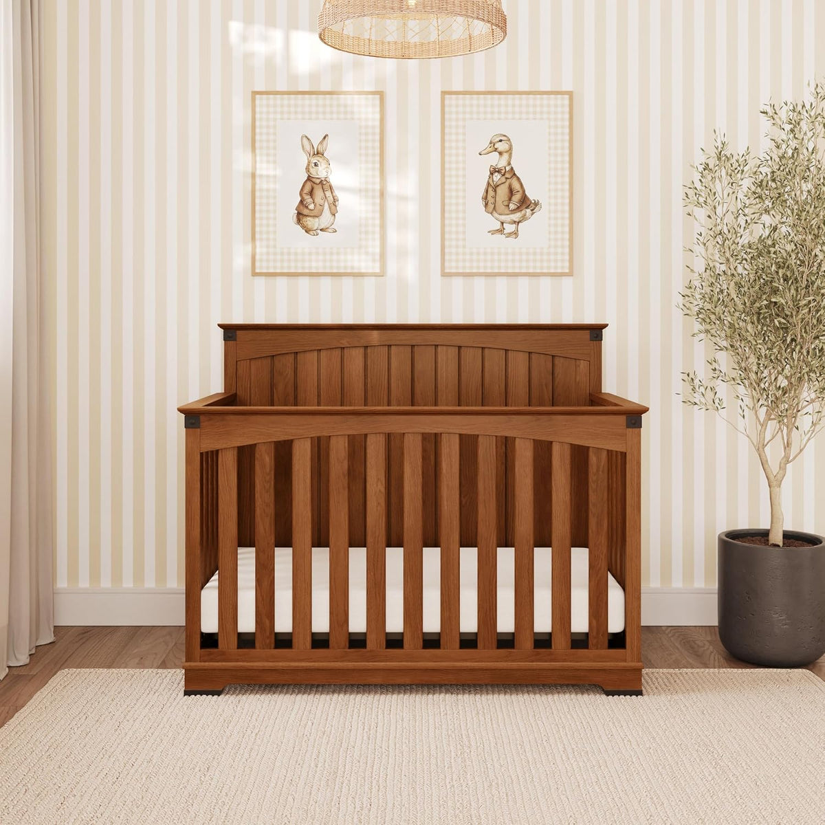 Child Craft Redmond 4-in-1 Convertible Baby Crib, Wood Nursery Furniture Converts to Toddler Bed, Daybed & Full Bed, Adjustable Mattress Heights, Rustic Style, Non-Toxic Baby Safe Finish, Coach Cherry