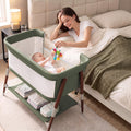 Baby Bassinet, 3 in 1 Bedside Bassinet Sleeper for Newborn, Portable Baby Crib with 4 Detachable Wheels & Adjustable Height, Breathable Mesh & Mattress, Mosquito Net& Storage Basket (Khaki)
