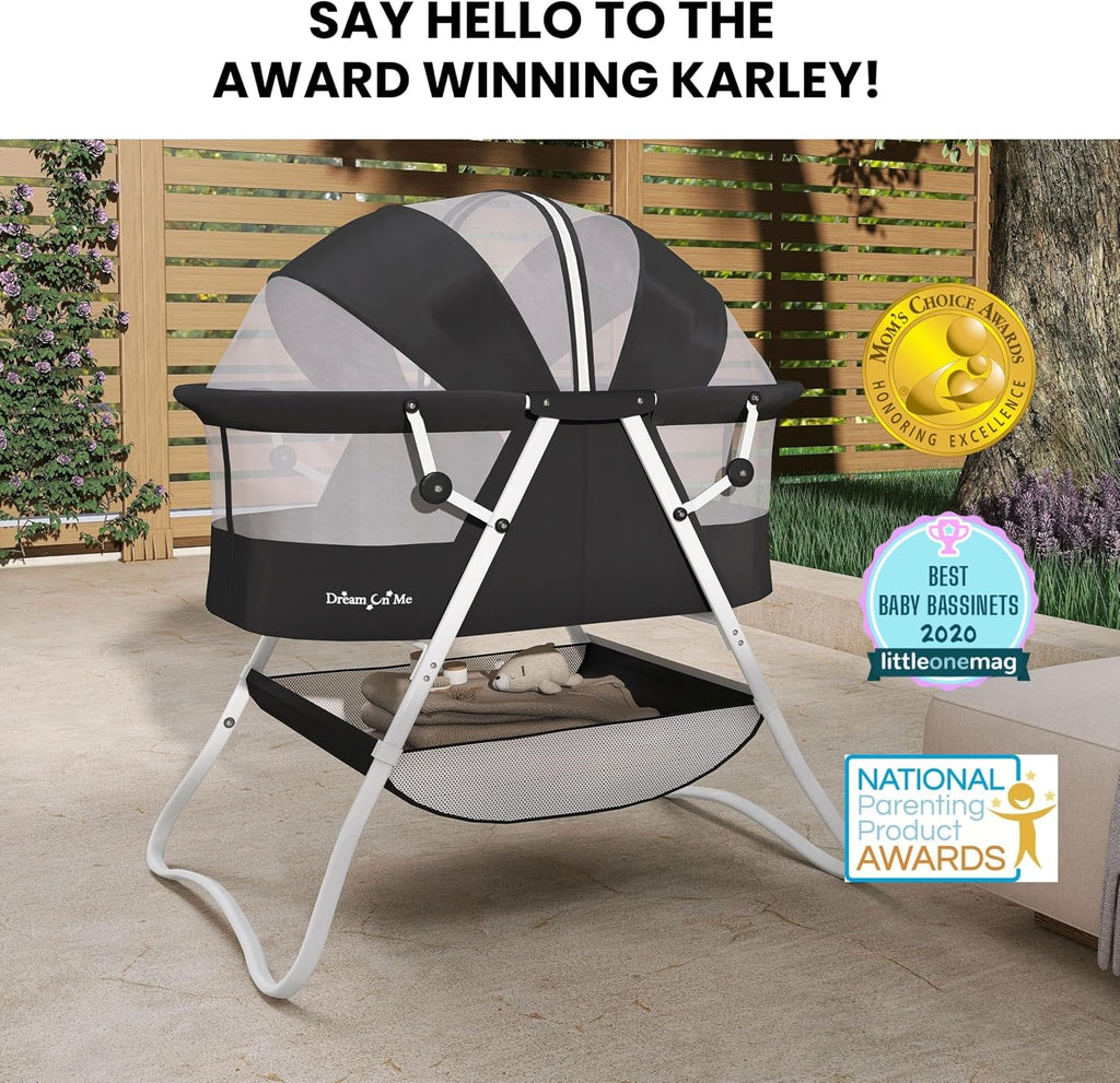Dream On Me Karley Portable Infant Bassinet, Double Mesh Canopy, Black
