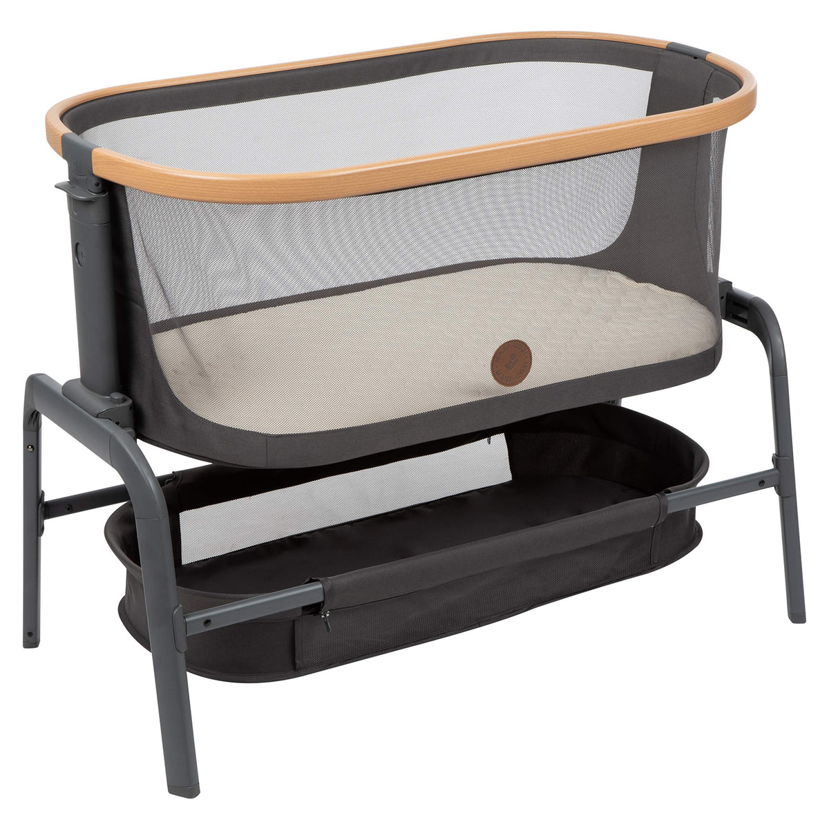 Maxi-Cosi Iora Baby Bassinets Bedside Sleeper, Portable Bassinet, Infant Bedside Sleeper Crib, Height Adjustable, Breathable Mesh, Large Storage Basket, Classic Oat