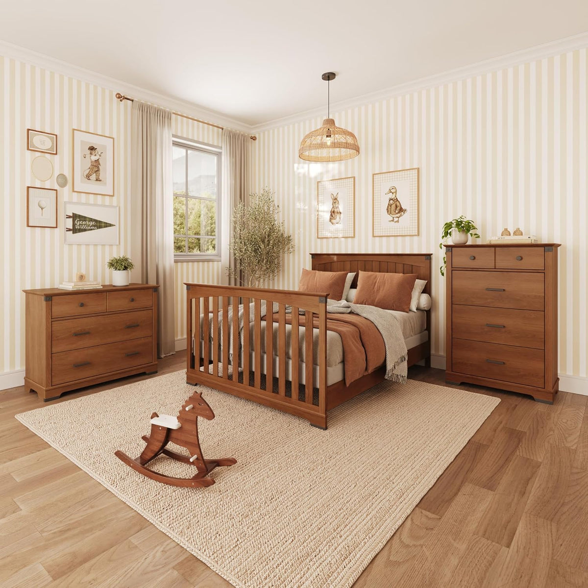 Child Craft Redmond 4-in-1 Convertible Baby Crib, Wood Nursery Furniture Converts to Toddler Bed, Daybed & Full Bed, Adjustable Mattress Heights, Rustic Style, Non-Toxic Baby Safe Finish, Coach Cherry