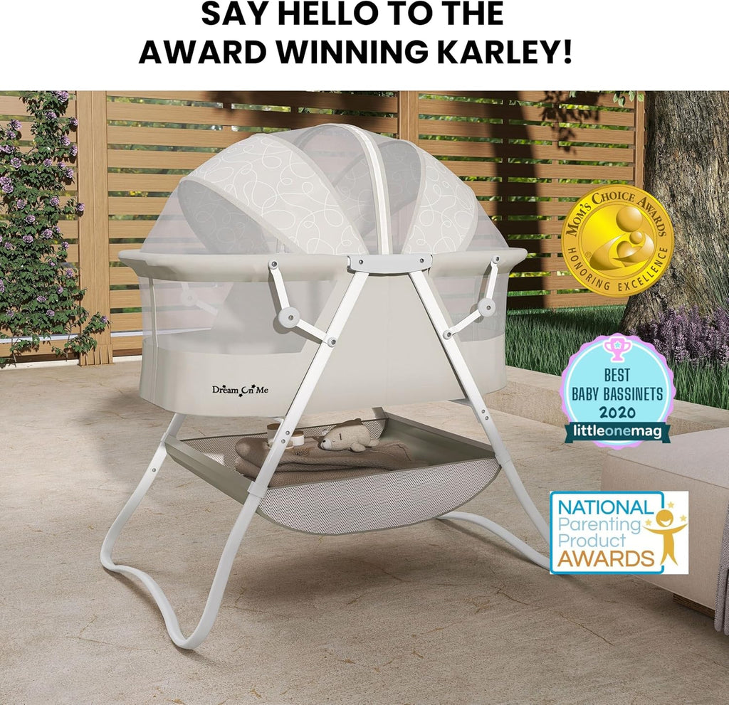 Dream On Me Karley Portable Infant Bassinet, Double Mesh Canopy, Cool Grey