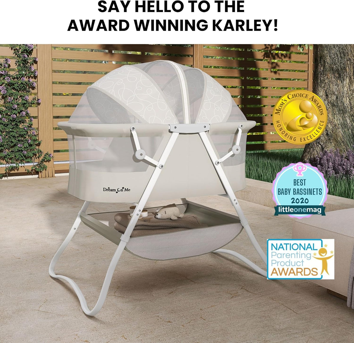 Dream On Me Karley Portable Infant Bassinet, Double Mesh Canopy, Cool Grey