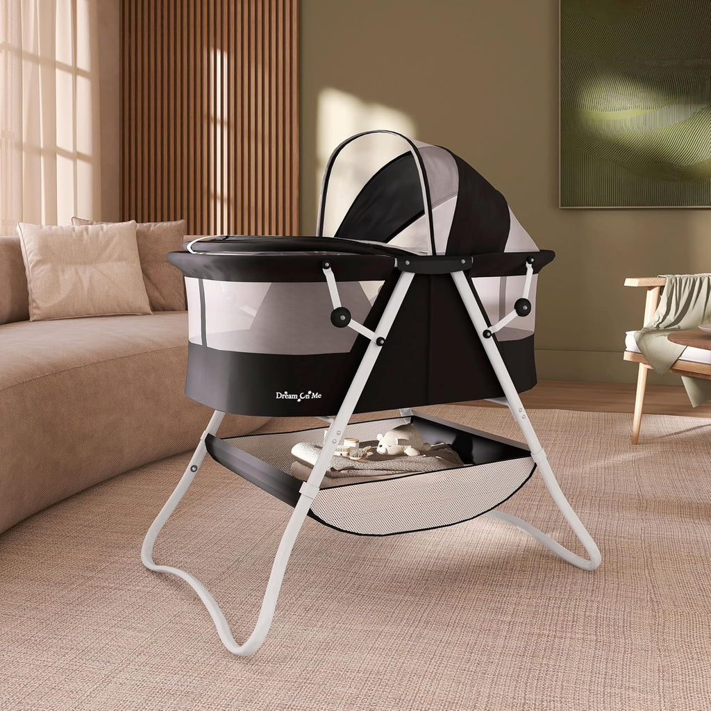 Dream On Me Karley Portable Infant Bassinet, Double Mesh Canopy, Black