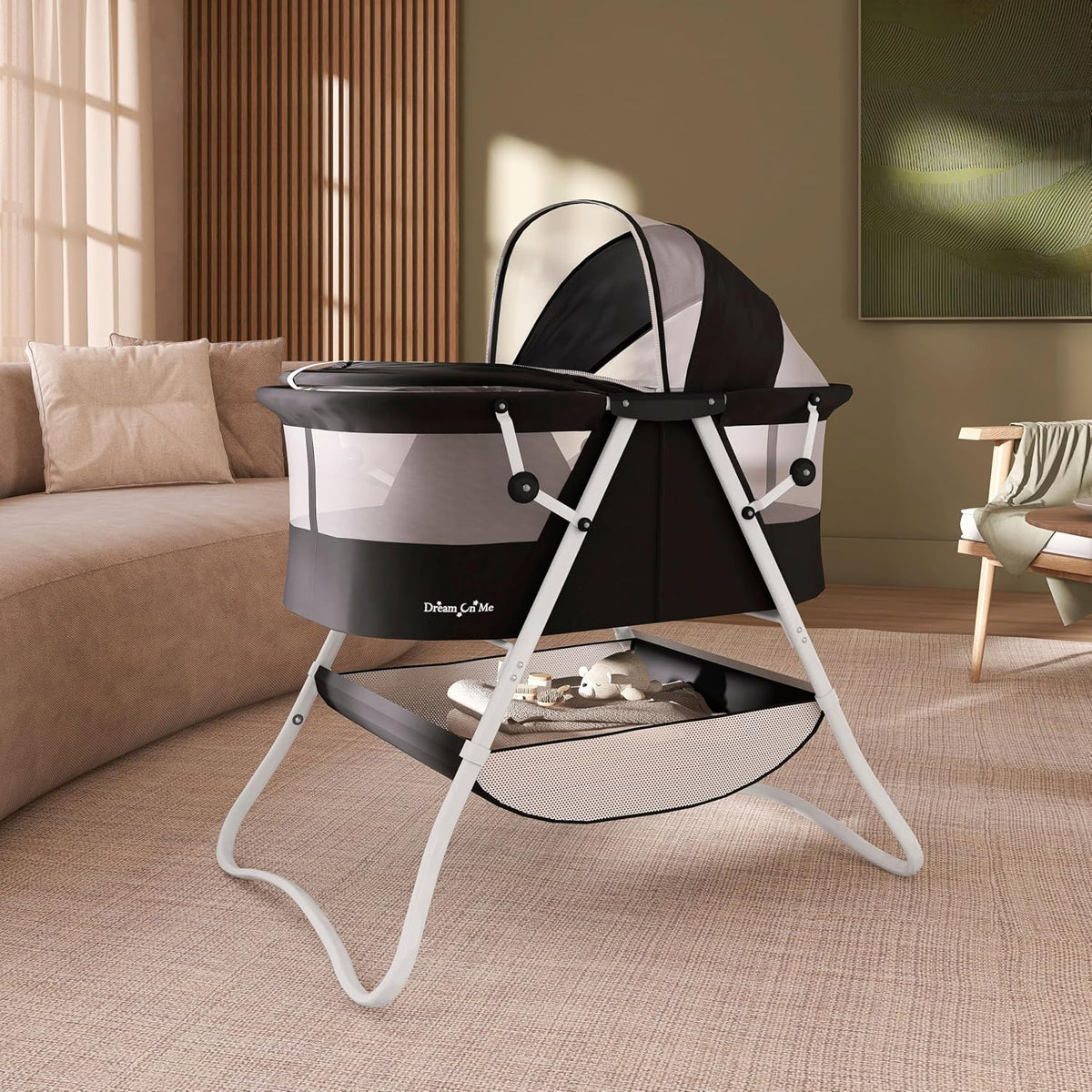 Dream On Me Karley Portable Infant Bassinet, Double Mesh Canopy, Black