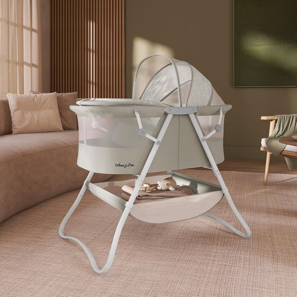 Dream On Me Karley Portable Infant Bassinet, Double Mesh Canopy, Cool Grey