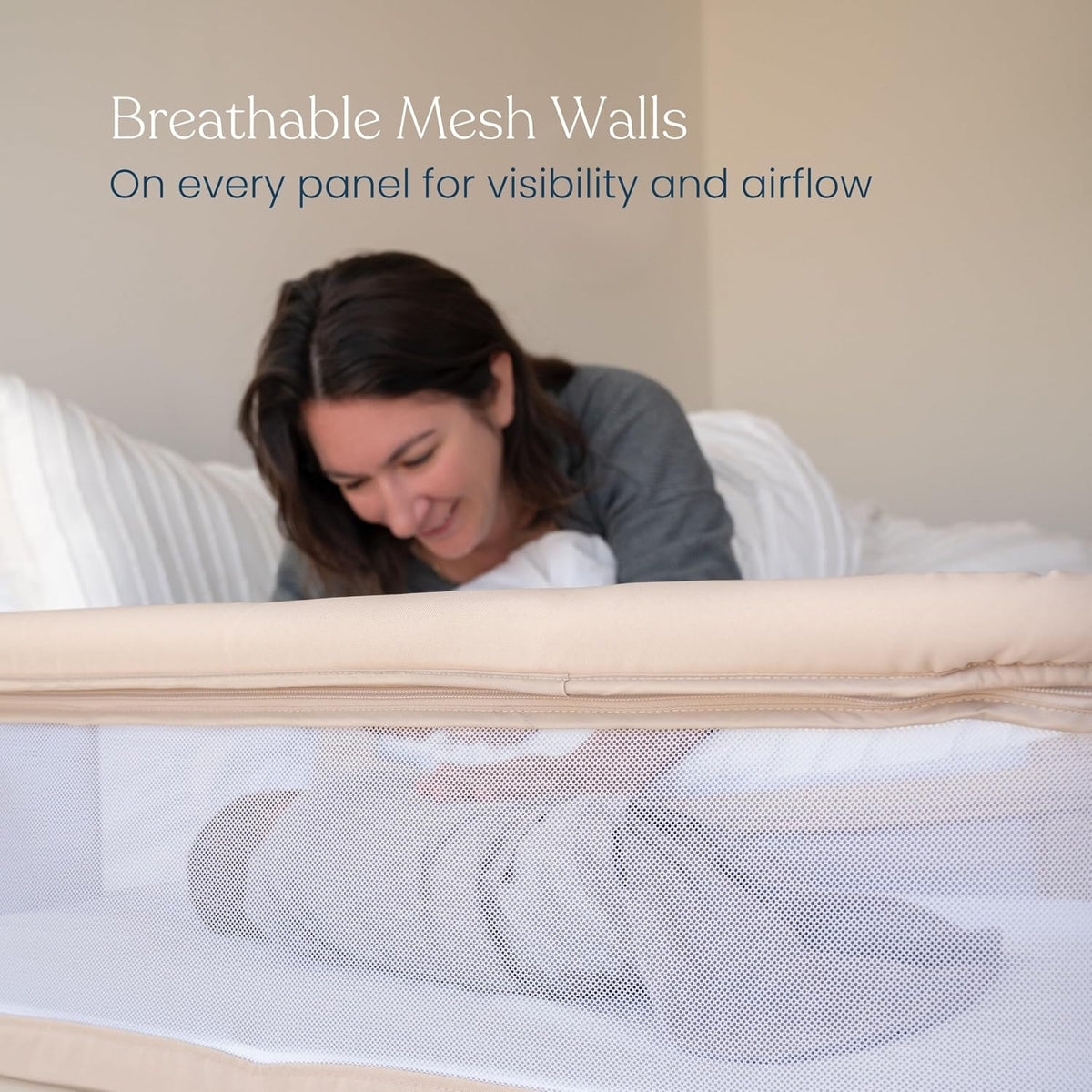 HALO® BassiNest® Bedside Sleeper – Breathable Baby Bassinet Slides Over Bed with Mesh Walls for Airflow & Visibility, Lowering Wall for Easy Access, Fits Most Beds