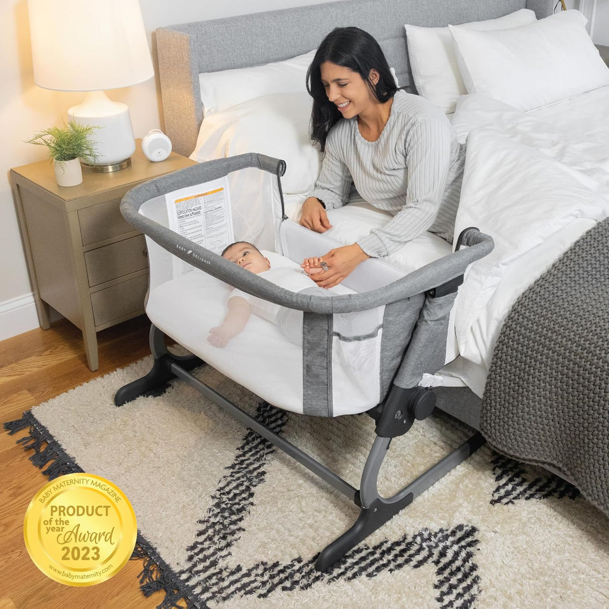Baby Delight Beside Me Dreamer Bassinet | Bedside Sleeper | 7-Position Height Adjustment | Charcoal Tweed