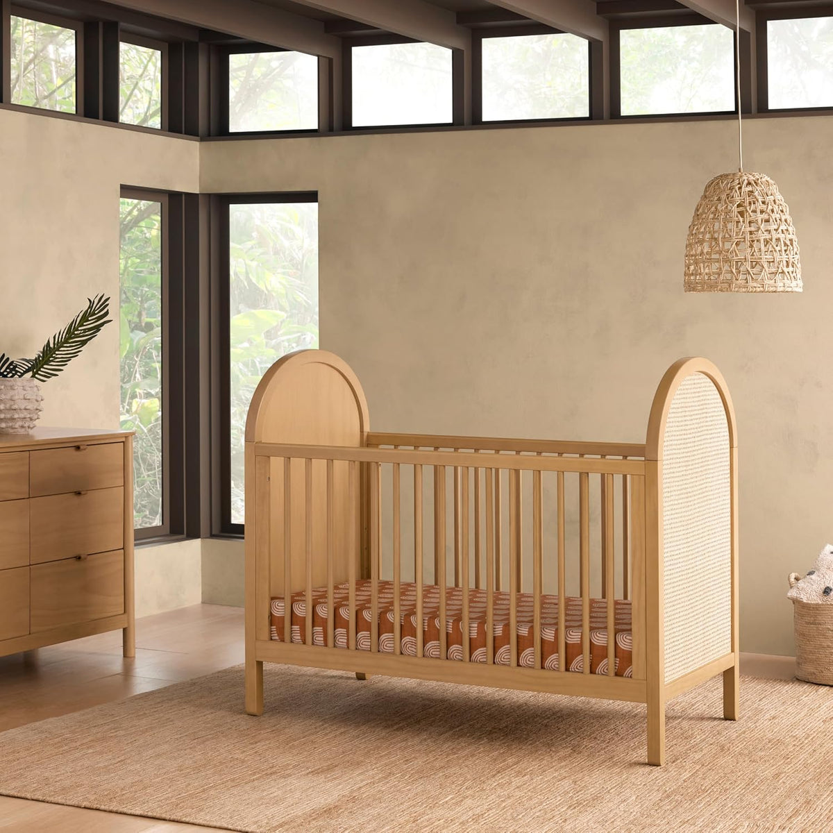 Babyletto Bondi Cane 3-in-1 Convertible Baby Crib, Honey with Natural Cane