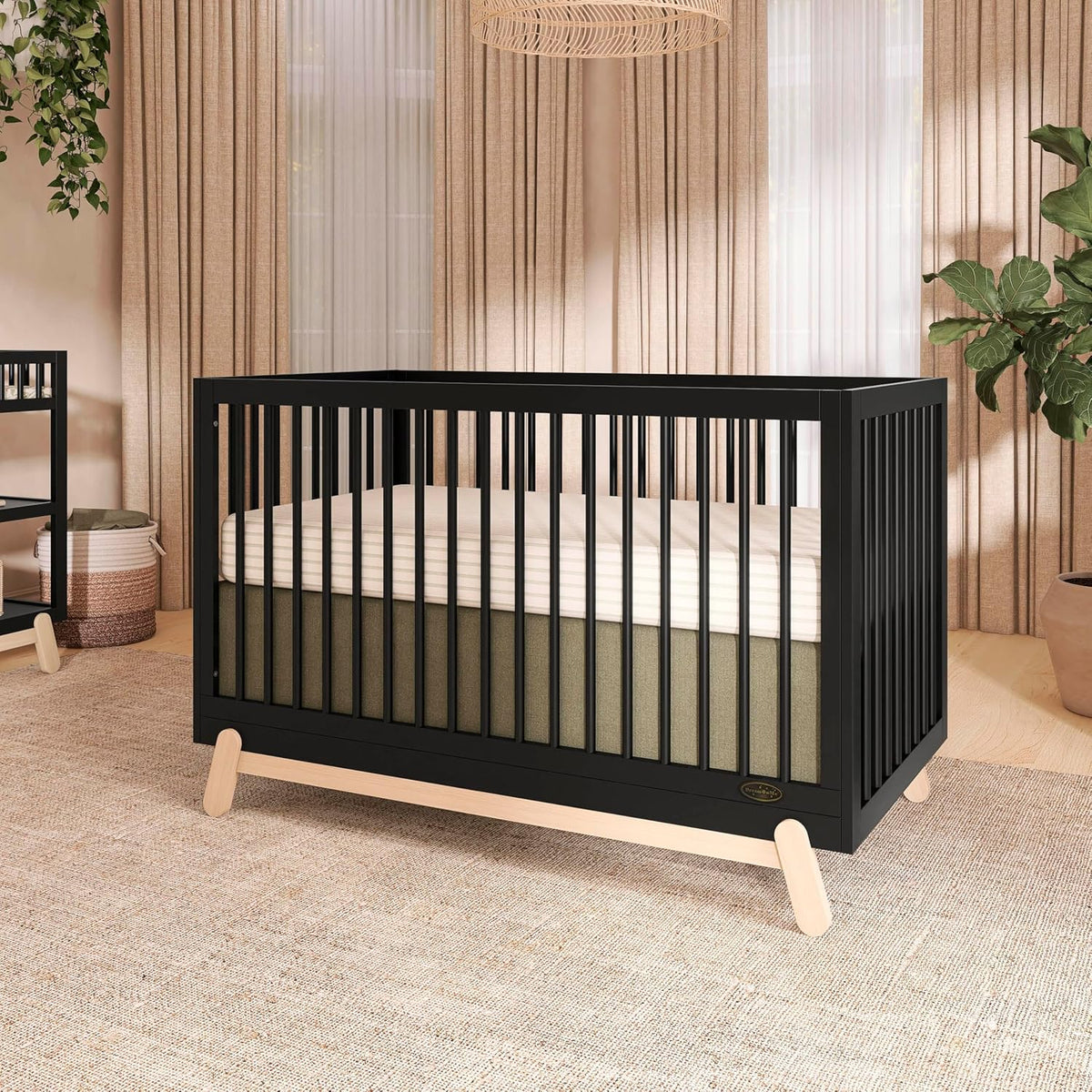 Dream On Me Hygge 5-in-1 Convertible Full-Size Baby Crib, Matte Black Oak